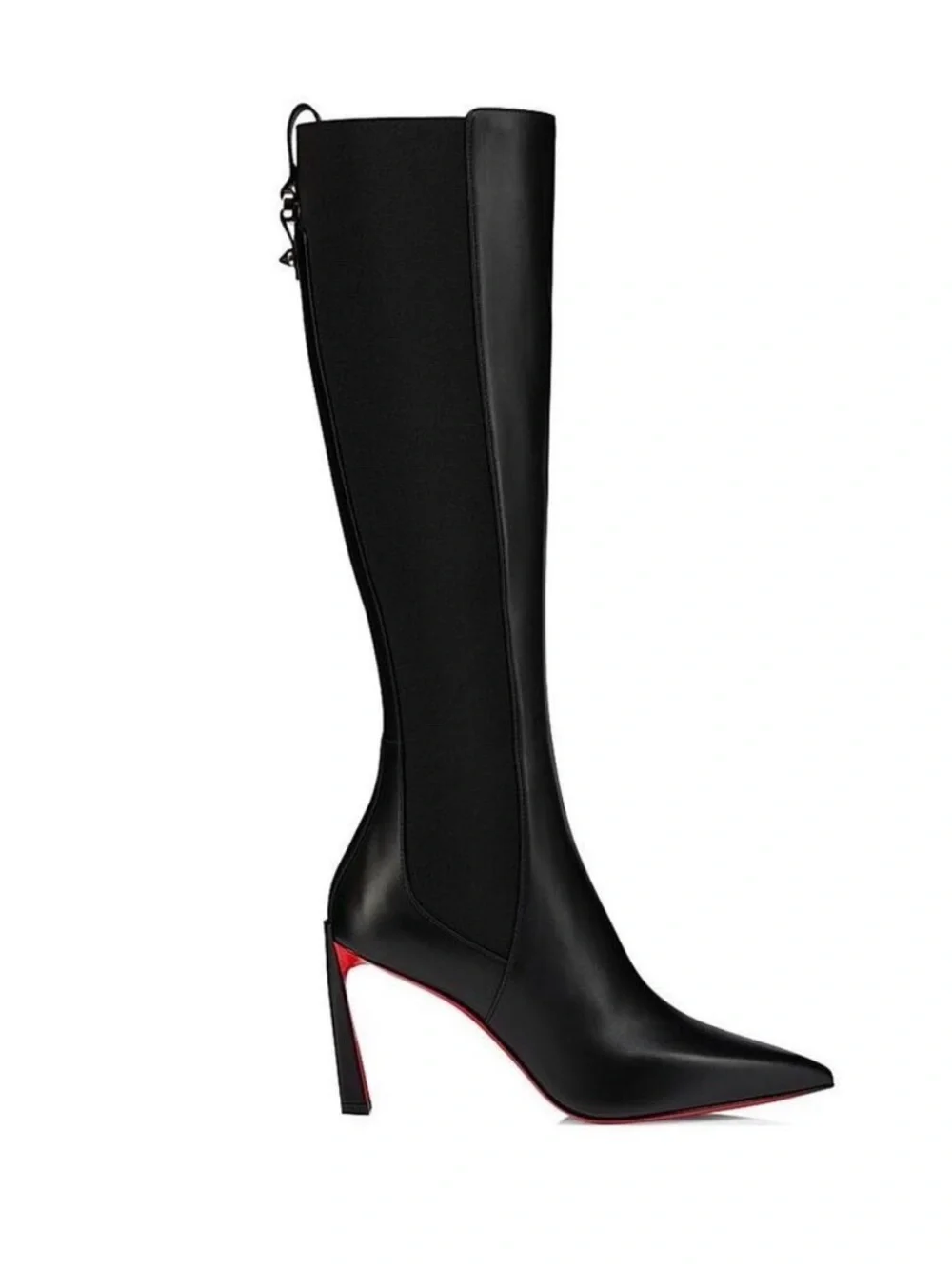 Christian Louboutin Black Over-the-Knee Pointed-Toe Stiletto Boots with Red Sole